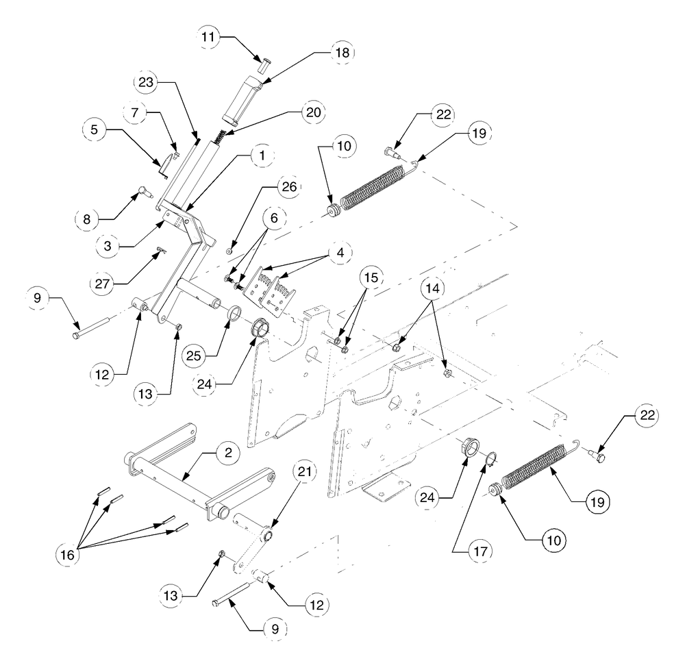 Implement Lift Handle Diagram and Parts List for GT2544 K015-Before-13A2D7L710 Cub Cadet Lawn Tractor